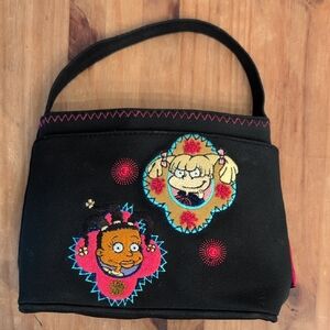 Vintage Rugrats Brushed PVC Black Embroidered Tote Purse W/ Susie & Angelica